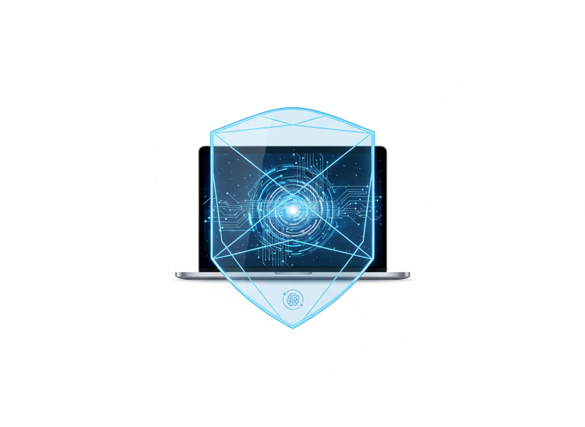 Secure laptop with AI processing locally, isolated with protective shield